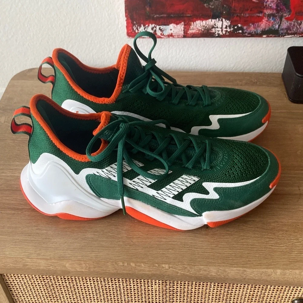 Adidas Forest Green and Bright Orange Running Shoes